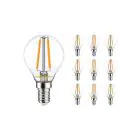 Multipack 10x Noxion Lucent Lustre LED E14 Ball Filament Clear 2.5W 250lm - 822-827 Dim To Warm | Dimmable - Replaces 25W